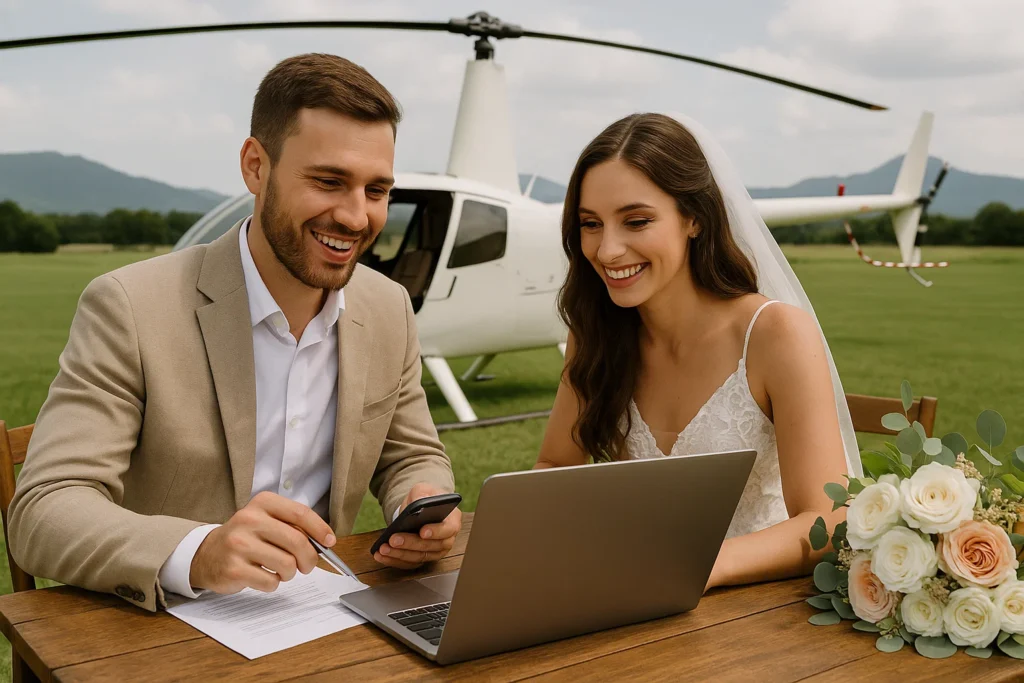 booking a helicopter for a destination wedding