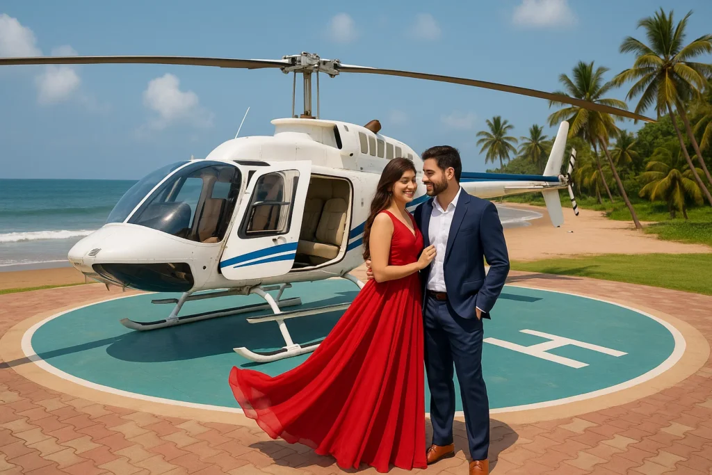 Pre-wedding shoot in Goa with helicopter ride